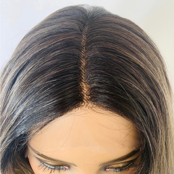 Very Pretty 28” Ombre Ash Brown Premium Fiber Lace Front Wig - Picture 3 of 8